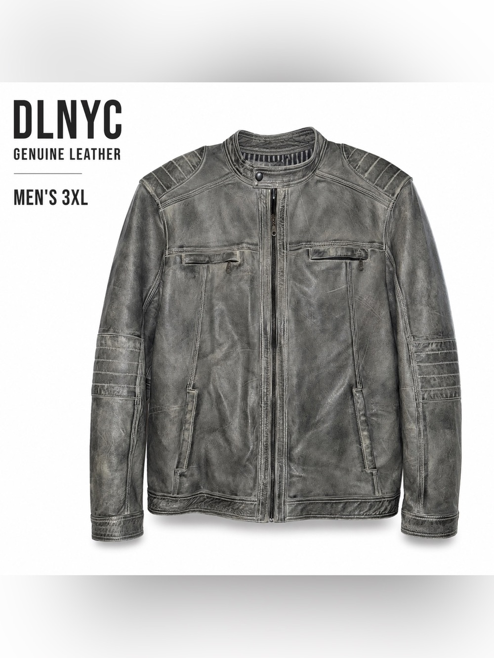 DLNYC Daniel’s Leather Men’s 3XL Gray Distressed Cafe Racer Moto Jacket